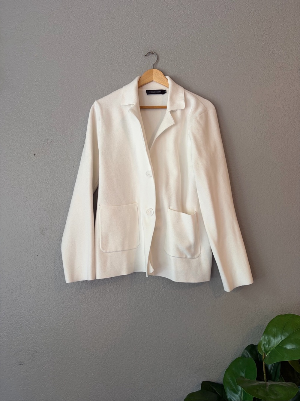 Women’s Cream White Knit Blazer Cardigan - Lightweight Button Front